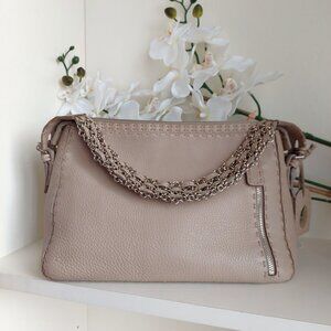 FENDI Selleria Taupe Gray Leather Chain Detail Shoulder Bag